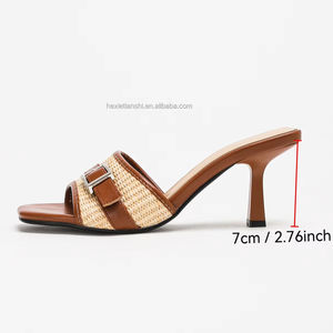 1828-13, летние модные тканые туфли на высоком каблуке с квадратным носком, женские элегантные Босоножки с открытым носком, босоножки на тонком каблуке - Product Image 4