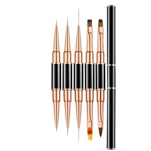 Pinceaux à ongles en gel Aurora jaune ambre 2025, poils en nylon, pinceau plat ovale pour liner en gel, pinceaux à ongles pour nail art, emballage personnalisé, 5 pièces/ensemble - Product Image 1