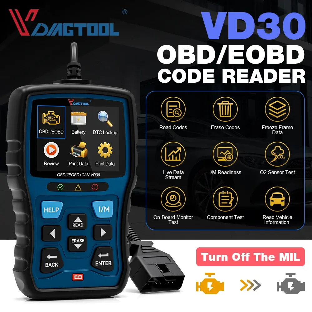 VDIAGTOOL pemindai mobil VD30 OBD2, pembaca kode Auto alat diagnostik mobil, tampilan mesin bingkai Data Frozen pencarian DTC