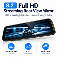 Caméra de tableau de bord avec écran rétroviseur 8,2 pouces pour streaming multimédia, double objectif 1080P, DVR de voiture avec alerte de sensibilité IA et suivi de distance