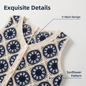 <span class=keywords><strong>Gilet</strong></span> en <span class=keywords><strong>crochet</strong></span> vintage pour femme, motif floral <span class=keywords><strong>Granny</strong></span> Square, ourlet à franges, boutonné, sans manches, style bohème, tricot ajouré, vêtement d'extérieur - Product Image 2