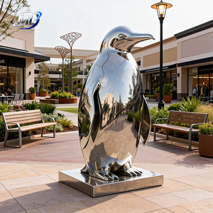 Grande sculpture d'extérieur en acier inoxydable en forme de pingouin, miroir 3D poli, pièce d'art personnalisable, couleur sur mesure, usage commercial, OEM - Product Image 5