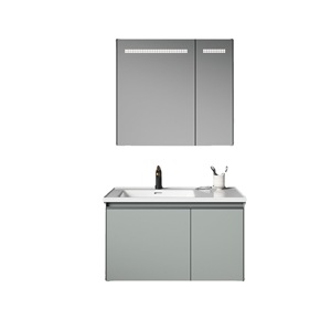 Mueble de Baño Moderno de Pared con Lavabo Integrado de Cerámica, Acero Inoxidable y MDF, Resistente al Agua, con Unión sin Costuras - Product Image 1