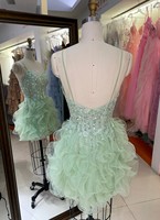 Nouvelle Arrivée Robe de Soirée de Luxe à Volants et Perles, Courte, Robe de Bal Lourde Perlée, pour Cocktail et Soirée de Remise de Diplôme