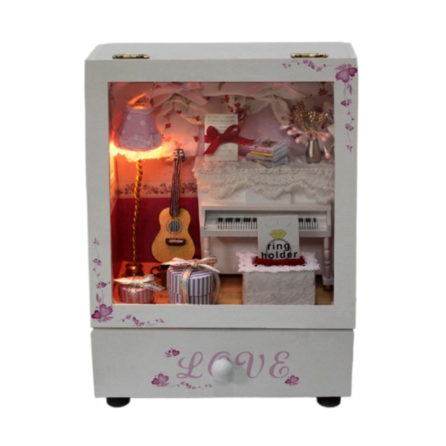 Diy Toys Crafts Custom Music Box Hongda Wood Diy Dollhouse Wooden Small Miniature Wood Color Box Rectangle with Light & Music
