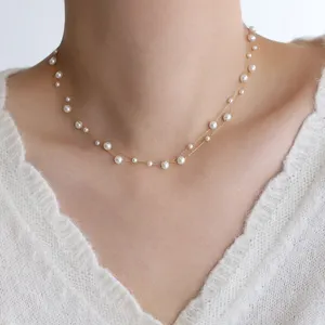 Zierliche Perlen-Halsband für Mädchen Mutter hawaiianische 18k Goldplattierung Edelstahl geschichtete Kette Choker-Halsband Damen