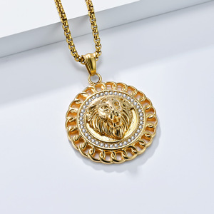 New yunnique hip-hop jewelry, 18K gold plated, imposing lion head stainless steel necklace, Dongguan manufacturer. - Product Image 4