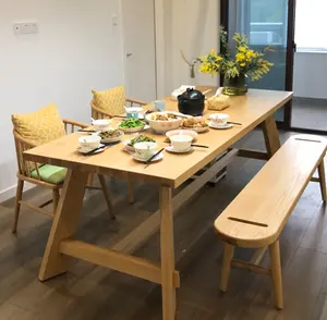 Muebles vintage de mediados de siglo para cocina, mesa de comedor de madera maciza con pintado a mano