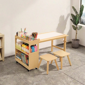 Moderno Conjunto de Mesa de Estudio Creativa de Madera para Niños con Estantería Estereoscópica y Gabinete de Almacenamiento, Fácil de Montar para Uso en Almacenes - Product Image 3