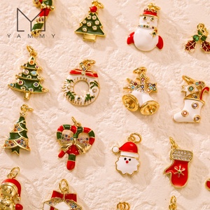 YYS022 Mini Pendentifs de Noël DIY en cuivre plaqué or véritable avec accessoires en émail, renne, bonhomme de neige, cloche, guirlande, breloques - Product Image 2