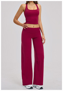 Ensemble de yoga 4 pièces de haute qualité pour femme : soutien-gorge uni élégant, pantalon taille haute à jambes larges, vêtements de sport respirants pour le Pilates et l'entraînement - Product Image 2