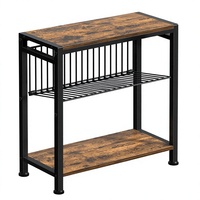 Table d'appoint étroite à 3 niveaux pour petits espaces, porte-revues, table de chevet, table de canapé pour collations (marron rustique noir) avec structure métallique et plateau en bois