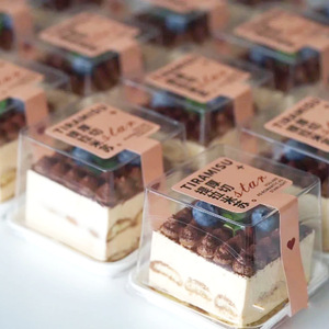 Tiramisu Cake Box Transparent Square Mousse Cake Slice Blister Boxes Plastic Dessert Box with Label