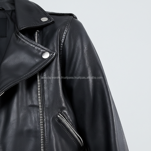 Manteau de veste de motard brodé court en cuir à fermeture éclair en vrac, veste et manteaux de moto en cuir de mouton véritable respirant pour femmes - Product Image 1