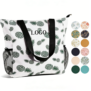 Sac fourre-tout en nylon pliable grande capacité avec logo personnalisé, imperméable, pour la plage, avec fermeture éclair et poches pour femmes - Product Image 1