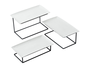 Diseño moderno banquete se rectángulo blanco de lujo de cerámica bandeja para servir con soporte de hierro - Product Image 1