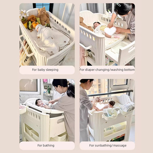 Estación <span class=keywords><strong>de</strong></span> Cambio <span class=keywords><strong>de</strong></span> Bebé Todo en Uno, Mesa <span class=keywords><strong>de</strong></span> Cambio Móvil para Guardería con Gabinete <span class=keywords><strong>de</strong></span> Almacenamiento y <span class=keywords><strong>Bañera</strong></span> para el Cuidado <span class=keywords><strong>de</strong></span> Recién Nacidos e Infantes - Product Image 4