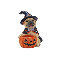Figurine de chiot bouledogue français sorcière, chien tenant un bol de bonbons en forme de citrouille, décoration d'Halloween, jouets, cadeaux, costume d'Halloween