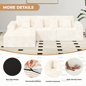 Modular Sectional Extendable Convertible Fabric Cloud L-Shaped Chaise Modern Upholstered Deep Seat Boneless Sponge Sofa <b>Bed</b> - Product Image 4