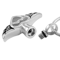 OFERTA ESPECIAL Collar de urna de cremación ecológico de acero inoxidable chapado en plata hecho a mano con alas de ángel y corazón para cenizas de mascotas, unisex