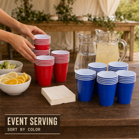 Gobelets en PP bicolores de 16 oz, empilables et réutilisables, pour fêtes, vente en gros pour restaurants et services de traiteur