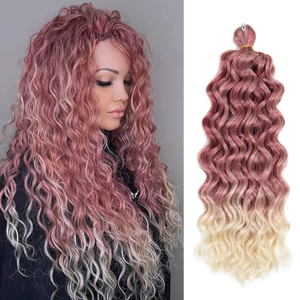 <span class=keywords><strong>Treccine</strong></span> sintetiche di alta qualità, lunghe 24 pollici, stile hawaiano, in fibra giapponese, effetto onda profonda, 120g, colore ombre <span class=keywords><strong>rosa</strong></span>. - Product Image 1