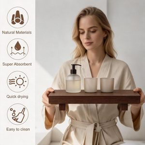 Japanese Style Wooden Raised Shelf Solid Wood Rectangle Freestanding Bathroom Storage <b>Tray</b> For Toiletries <b>Perfume</b> Display - Product Image 4