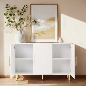 3-Door Large Storage Modern Eco-Friendly <b>Sideboard</b> with Gold Handles for <b>Kitchen</b> Dining Living Rooms-White Buffet Cabinet - Product Image 2