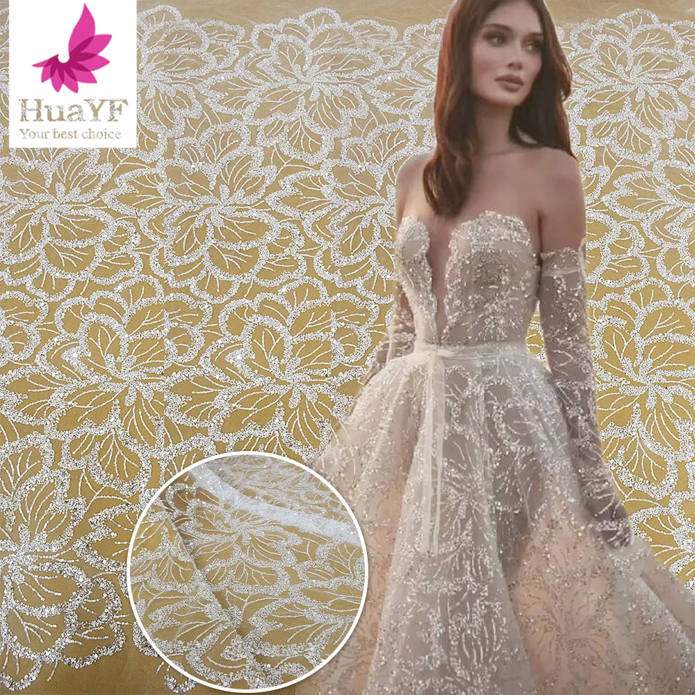 2023 colorful bead embroidery patterns floral beaded lace with sequins french wedding evening dress HY2005