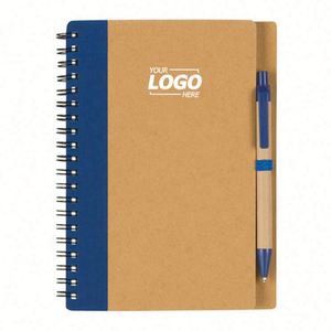 Custom Spiral <b>Notebook</b> & Pen Set - <b>Lined</b> Notepad with Eco-Friendly Kraft Paper Cover for Journaling - Product Image 1