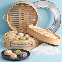Bambus-Dampfgarkorb-Set, 10 Zoll Extra Tiefer Bambus-Dampfgarkorb mit Einfachen Hebe-Griffen für Dumplings