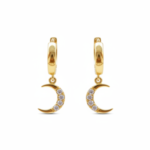 Modernos Pendientes de Aro con Diamantes de Corte Brillante en Oro Amarillo de 10K, Elegante Diseño de Media Luna para Fiestas de Compromiso - Product Image 2