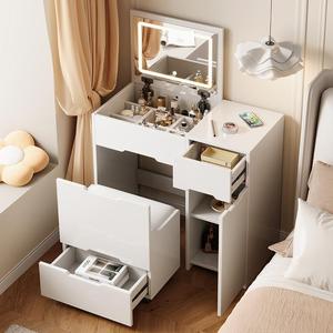 <strong>Compact</strong> <strong>Dressing</strong> <strong>Table</strong> with LED Lighted Mirror Modern Design Wood Panel Foldable Assembled Features for Bedroom Application - Product Image 5