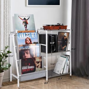 Support de <span class=keywords><strong>platine</strong></span> <span class=keywords><strong>vinyle</strong></span> gris blanc pour disques <span class=keywords><strong>vinyle</strong></span>, support de stockage, table d'extrémité pour salon, <span class=keywords><strong>meubles</strong></span> de maison, tourne-disque - Product Image 3