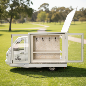 HANYI <span class=keywords><strong>Camion</strong></span> Bar Mobile Blanc Compact pour Mariages avec Alimentation Intégrée, Résistant à la Rouille, Idéal pour la Restauration Extérieure et le Service de Bière - Product Image 1