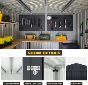 <strong>8</strong> <strong>X</strong> 12 FT Outdoor Storage <strong>Shed</strong> Metal Garden <strong>Shed</strong> Tool <strong>Sheds</strong> for Backyard Garden Patio Lawn Black - Product Image 3