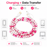 Câble de charge 3 en 1 FASHLINK avec perles colorées, style collier, cordon multi-connecteurs USB