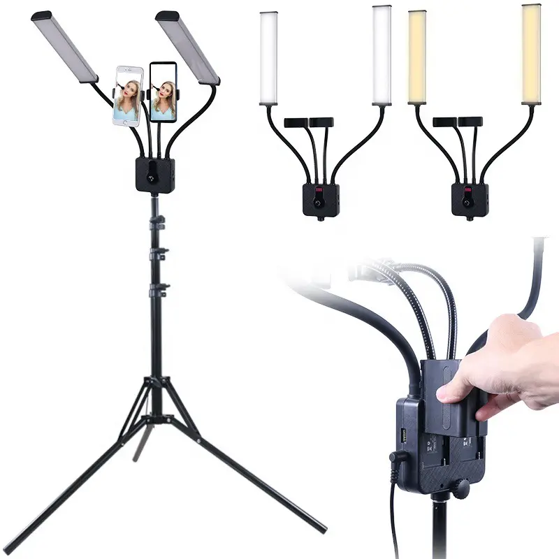 45W Tattoo Makeup Double Arm Fill Light Led Video Light with Tripod Stand Dual Phone holder for Phone Studio Beauty lash
