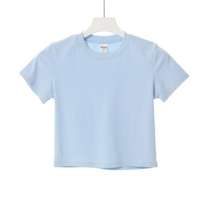 230gsm 92% Cotton 8% Spandex Slim Fit Blank Girls Crop <b>Tshirts</b> Custom Logo Printed Women Cropped Tops Wholesale - Product Image 1