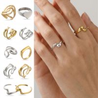 EDGE Fashion Edelstahl Verflochtener Ring Offener Verstellbarer Ring Gold Skulpturaler Moderner Modischer Ring für Frauen