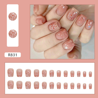 Faux ongles courts carrés à motif de feux d'artifice en ABS rose, 24 pièces, vente en gros, amovibles, à presser, pré-conçus