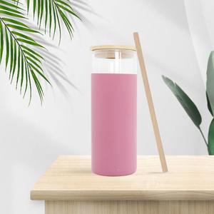 Gobelet en verre réutilisable de 500 ml, compatible avec les aliments, avec couvercle en bambou et paille, design minimaliste - Product Image 5