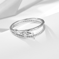 Bague en argent sterling 925 à double couche avec étoiles creuses, plaquée or et rhodium, sertie de zircone cubique, bagues empilables pour femmes