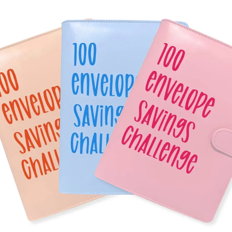 Пользовательский логотип A5 A6 искусственная кожа 100 дней книга конверт сберегательный вызов 5050 деньги кольцо бюджет