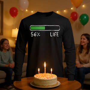 T-shirt a maniche lunghe per il 56° compleanno con la scritta Life Percentage 56 Years Old - Product Image 3