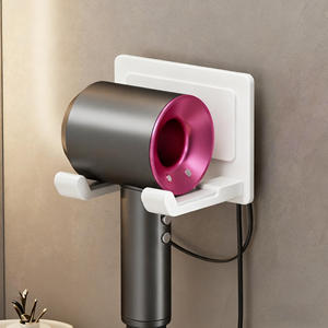 Support mural pour sèche-cheveux en plastique sans perçage, étagère de rangement pour salle de bain, organisateur de maison - Product Image 3