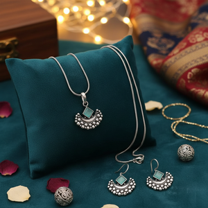 Conjunto de colgante de cadena de piedra Pota chapada oxidada |   Exquisito conjunto de joyería fina para mujeres y niñas, perfecto para la colección festiva. - Product Image 3