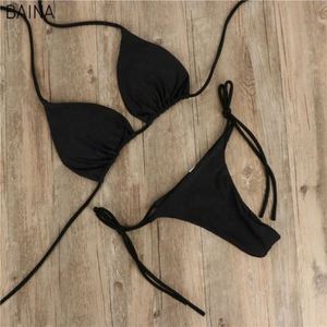 Maillot de bain bikini sexy pour femme, 2 pièces, à nouer autour du cou, extensible, motif rayé, multicolore, ensemble 1 pièce - Product Image 2