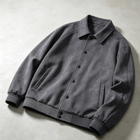 Blouson Bomber Homme en Daim Gris Foncé à Col Montant, Fermeture Éclair Avant, Coupe Ample, Manches Raglan, Style Urbain, Coupe-Vent, Automne, Patchwork