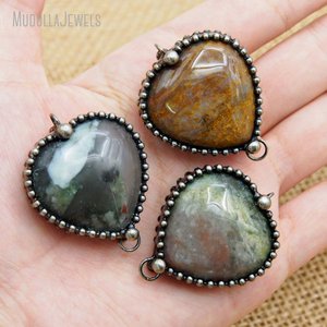 PM40846 piedra Natural océano jaspe corazón colgante brujería joyería Boho bohemio moda colgantes y dijes regalo encanto - Product Image 1
